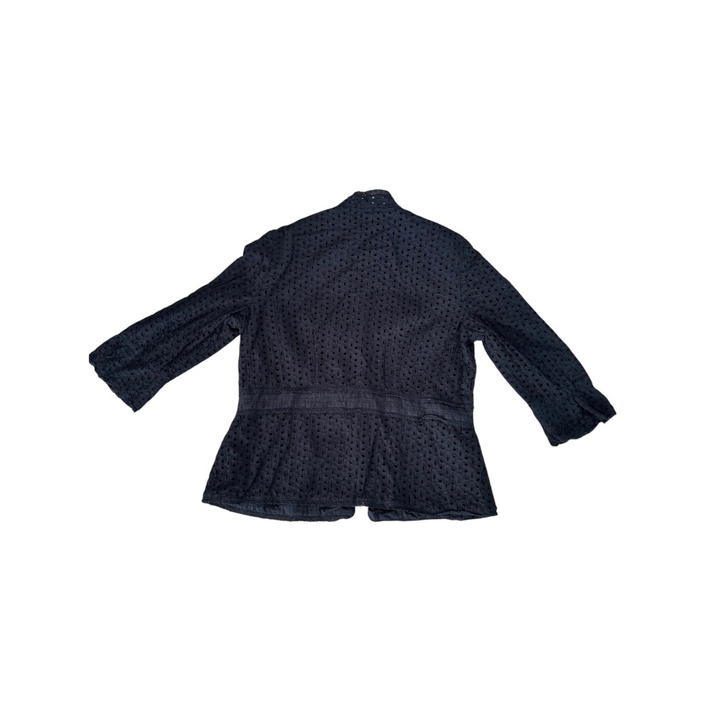 Alfred Dunner Boho Eyelet Peplum Jacket Blouse Womens 12 Black Cotton Button - Picture 6 of 6